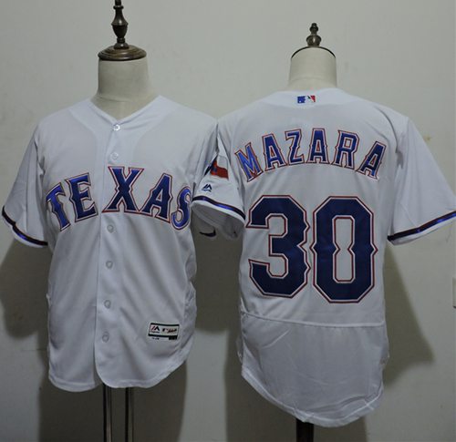 Rangers #30 Nomar Mazara White Flexbase Authentic Collection Stitched MLB Jersey - Click Image to Close